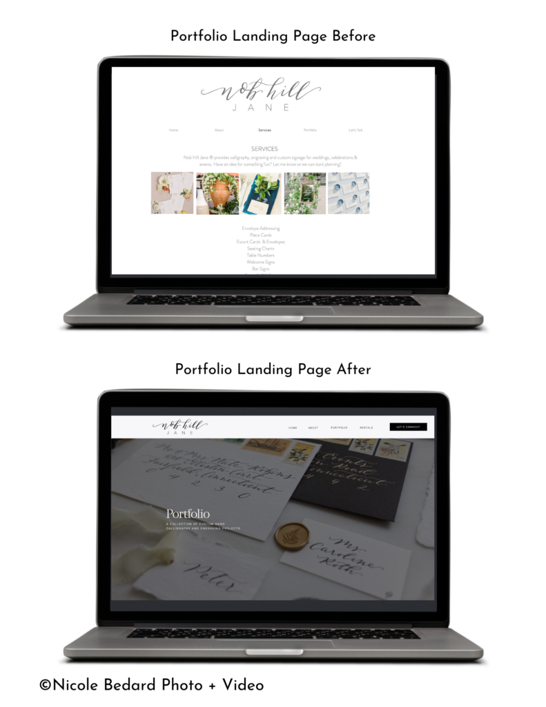 Portfolio landing page before and after