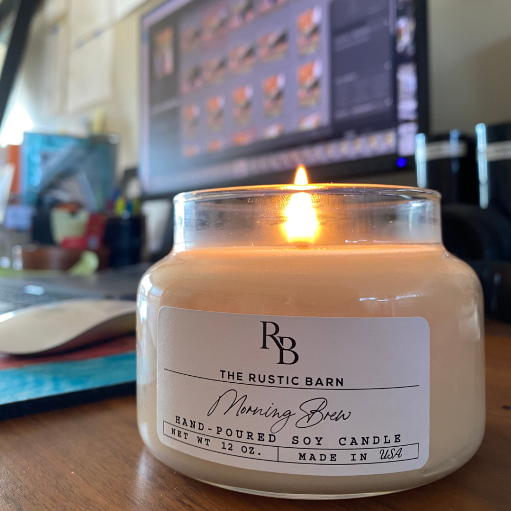rustic barn candle on my desk