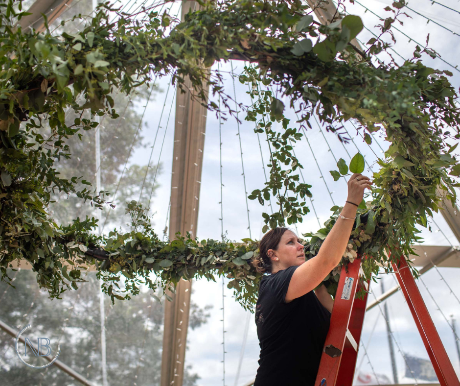 Wedding floral install day for barn door blooms by Nicole Bedard photo video