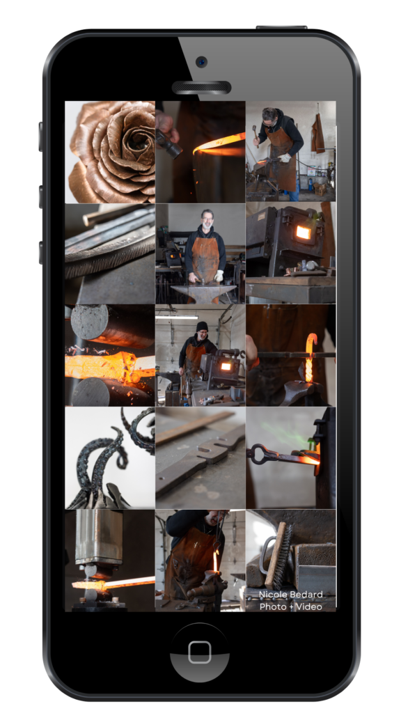 image of cell phone with social media feed using blacksmith brand photography and sharing a creative business story